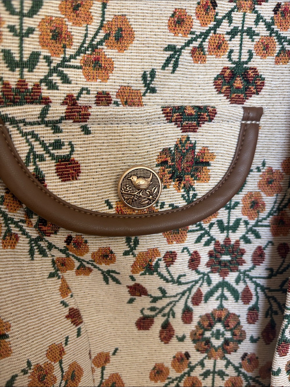 Avec Les Filles Cream Floral Cream Jacquard Cropped Jacket Brown Corduroy Collar - Picture 5 of 8